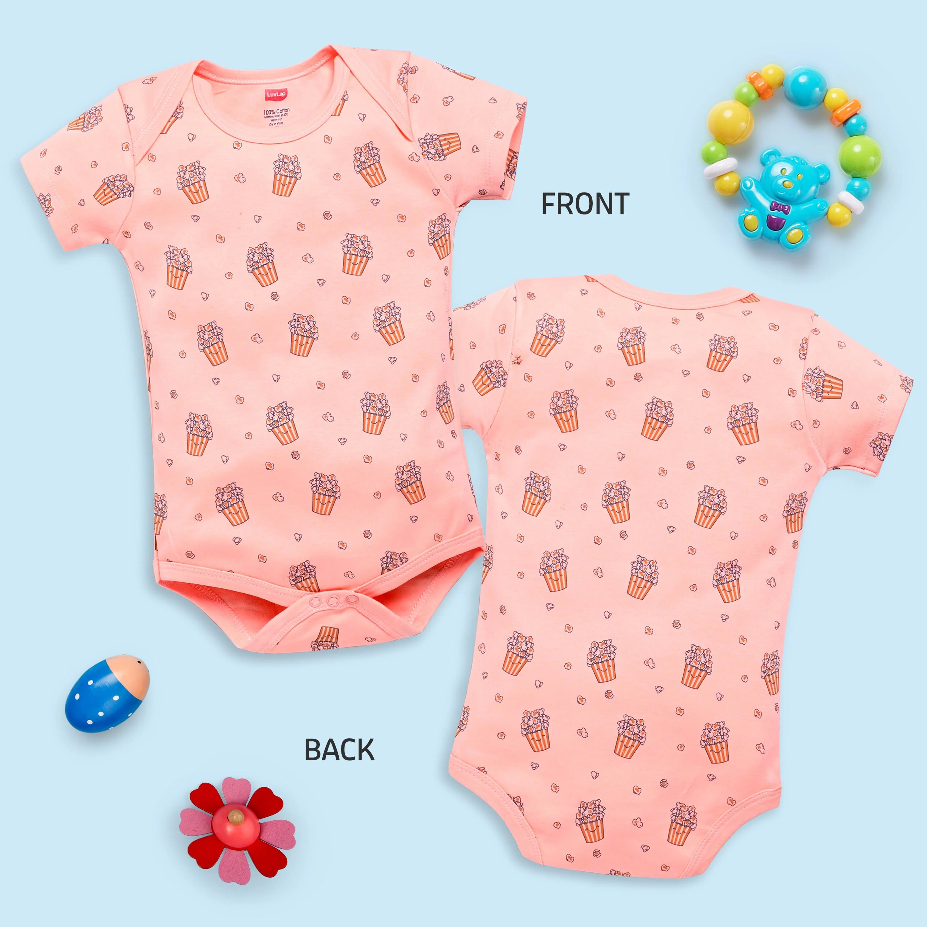 Baby Boys and Girls 100% Cotton Half Sleeve Romper/Bodysuit Pack Of 3, Peach, White & Paradise Green - Image 3