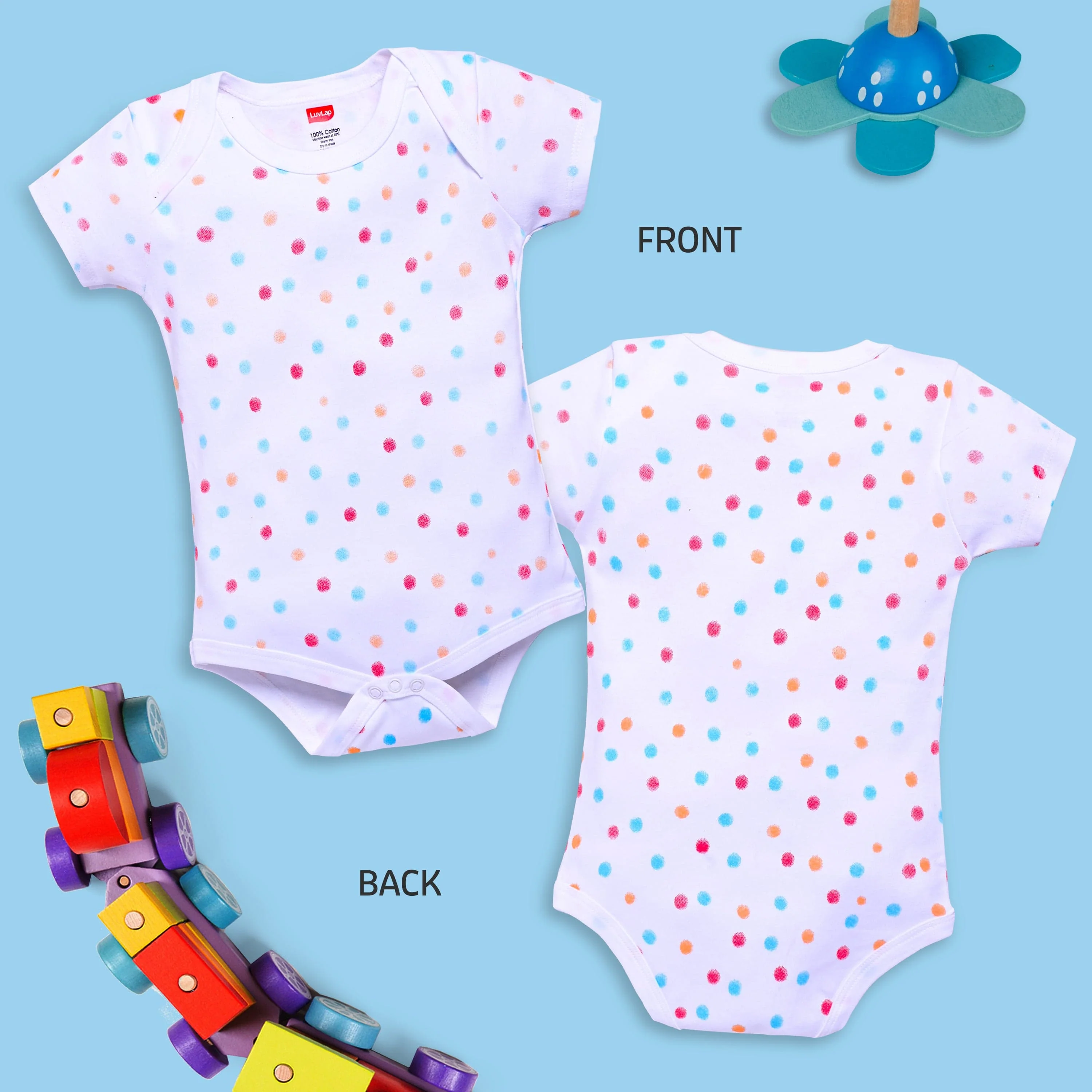 Baby Boys and Girls 100% Cotton Half Sleeve Romper/Bodysuit Pack Of 3, Peach, White & Paradise Green - Image 4