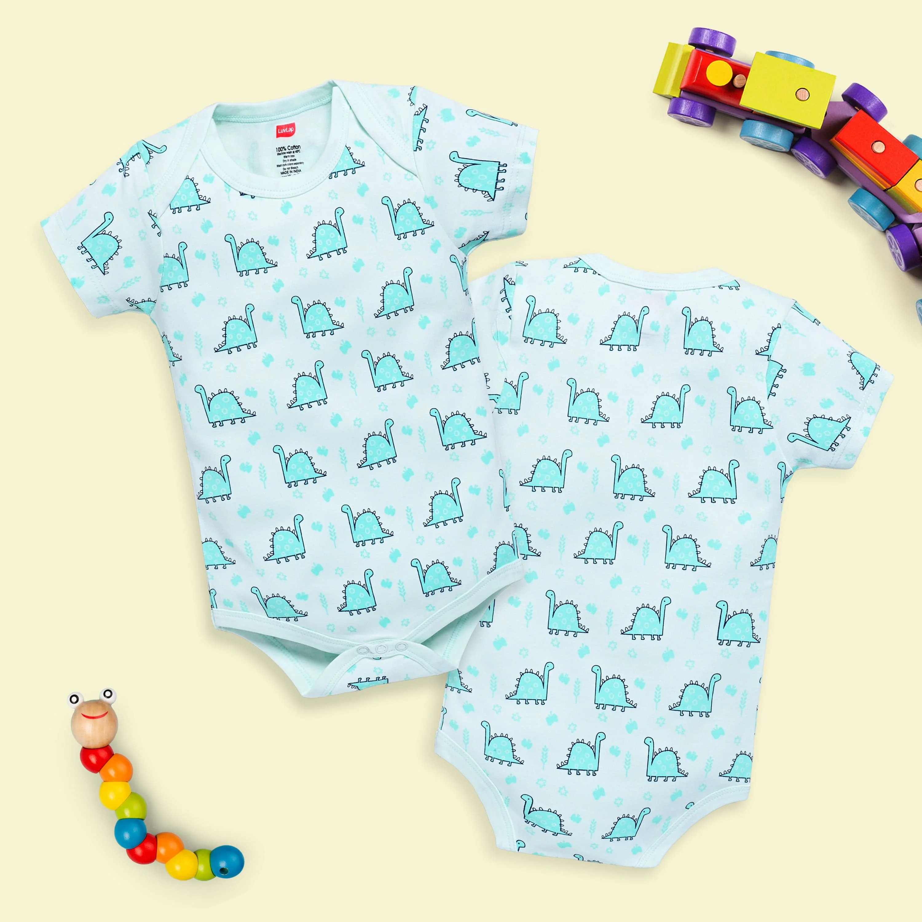 Baby Boys and Girls 100% Cotton Half Sleeve Romper/Bodysuit Pack Of 3, Sea Salt, Baby Pink & Mint - Image 3