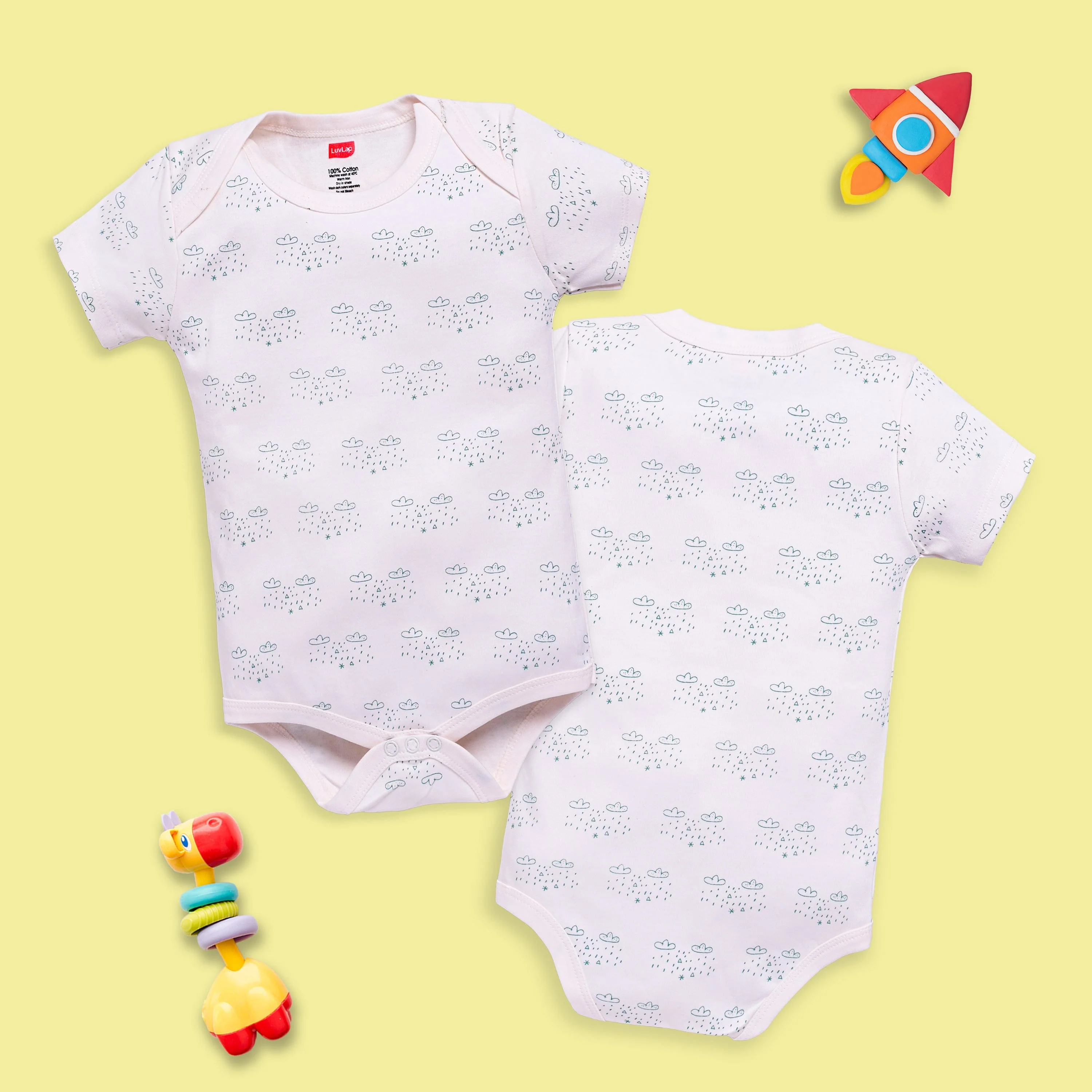 Baby Boys and Girls 100% Cotton Half Sleeve Romper/Bodysuit Pack Of 3, Sea Salt, Baby Pink & Mint - Image 4