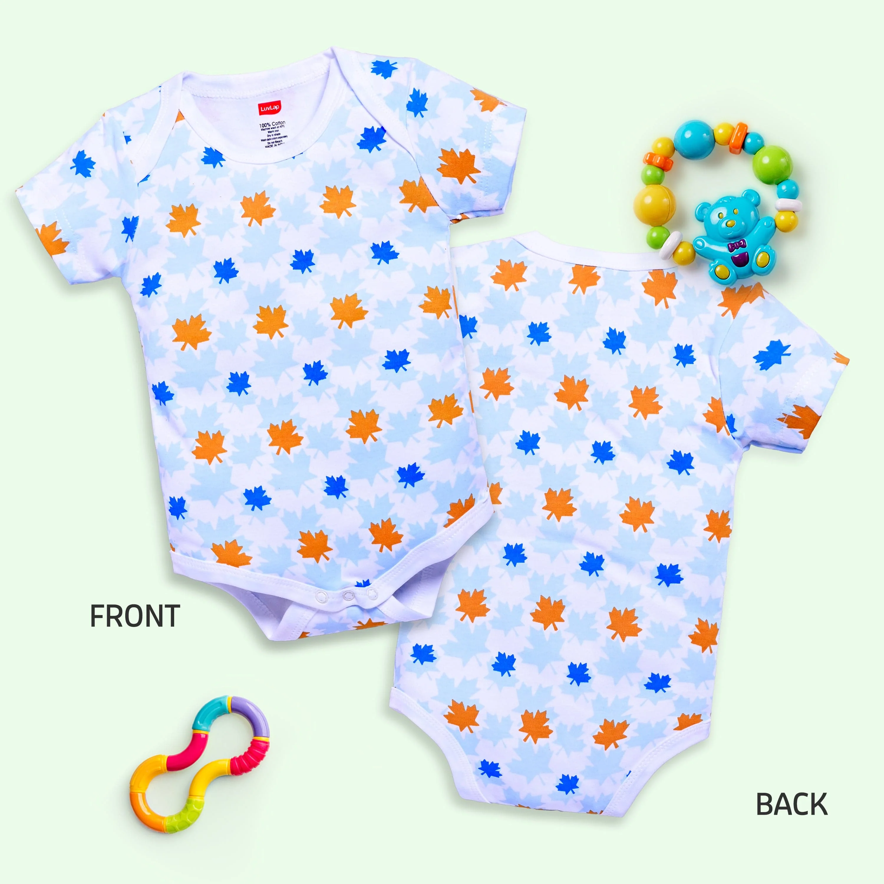Baby Boys and Girls 100% Cotton Half Sleeve Romper/Bodysuit Pack Of 3, White, Light Peach & Soothing Sea - Image 4