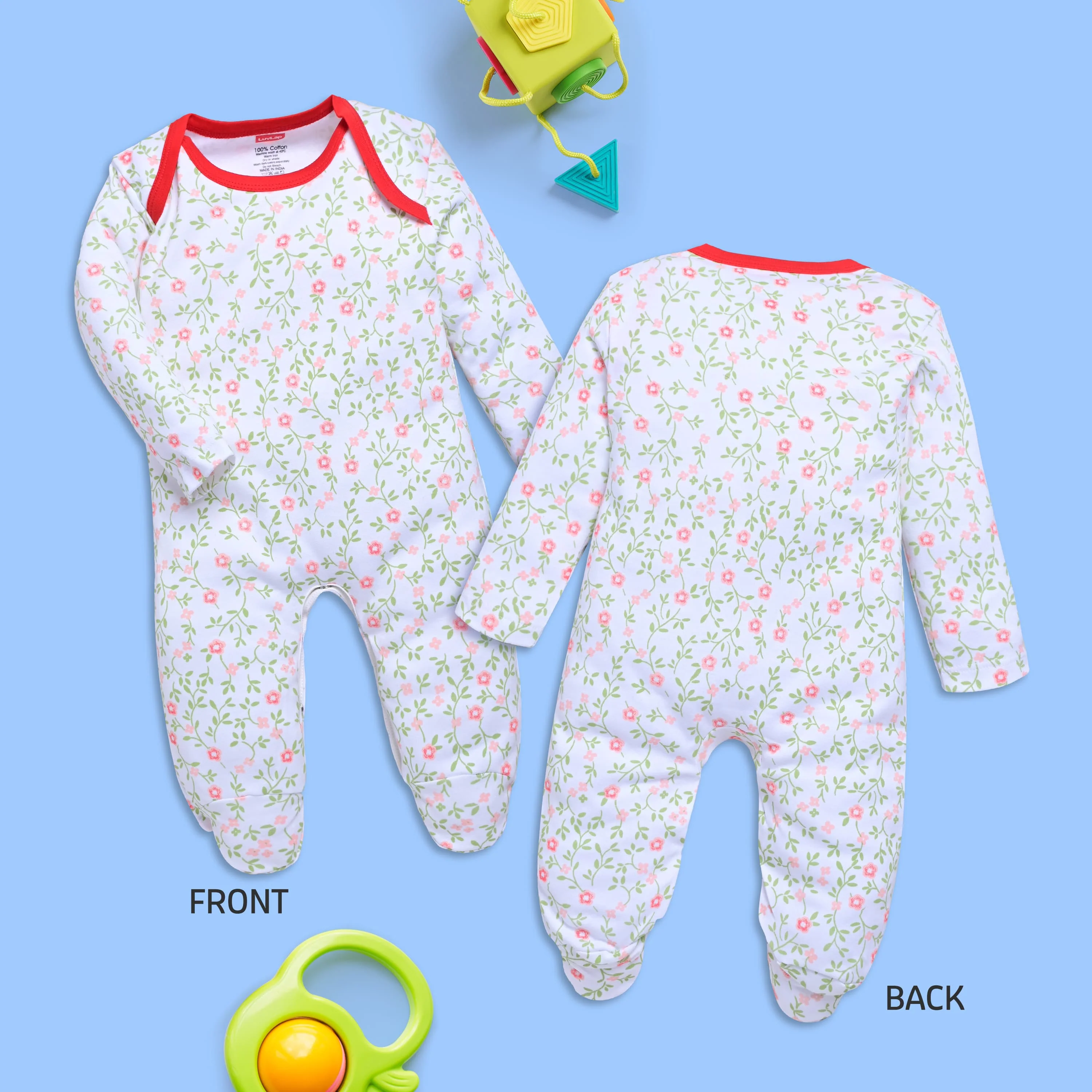 Baby Boys & Girls 100% Cotton Half Sleeve Romper Pack of 2 - Image 3