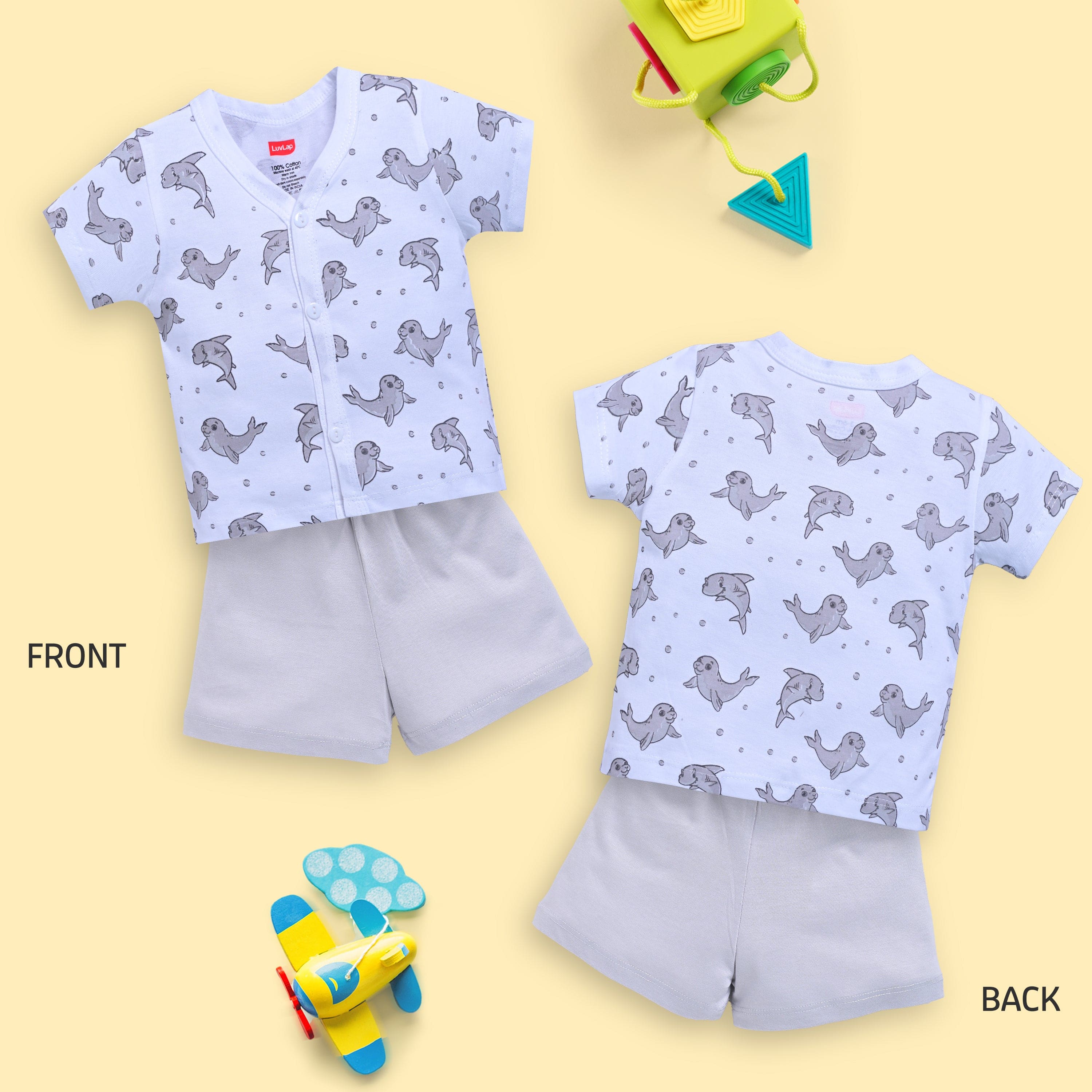 Baby Boys & Girls Regular Fit 100% Cotton Half Sleeve Jhabla & Shorts Sets Pack Of 3 - Image 3