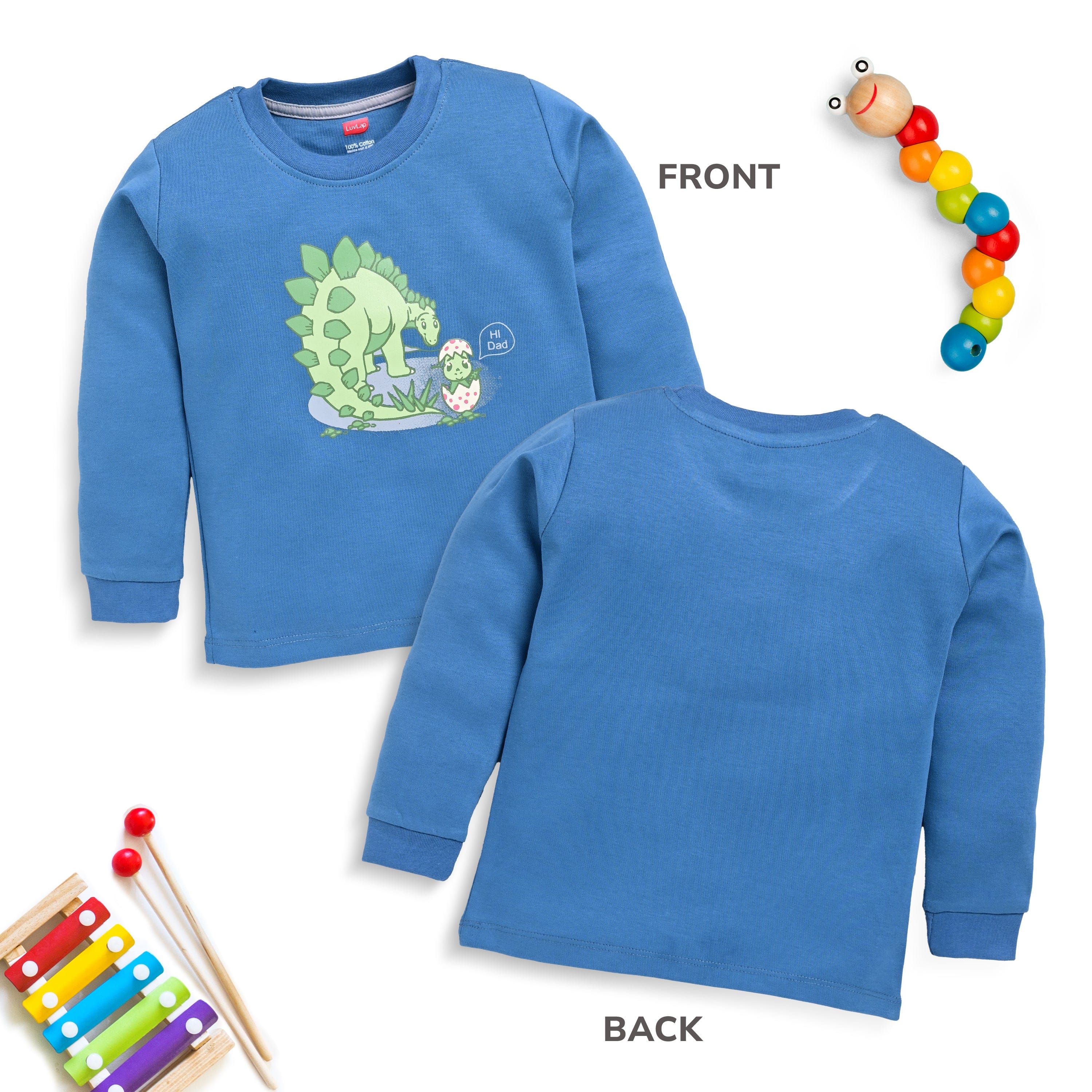 Baby Boys Regular Fit 100% Cotton Full Sleeves Boys T-Shirts Sets Pack Of 4, Mango, White, Provincial Blue & Baltic Sea - Image 4