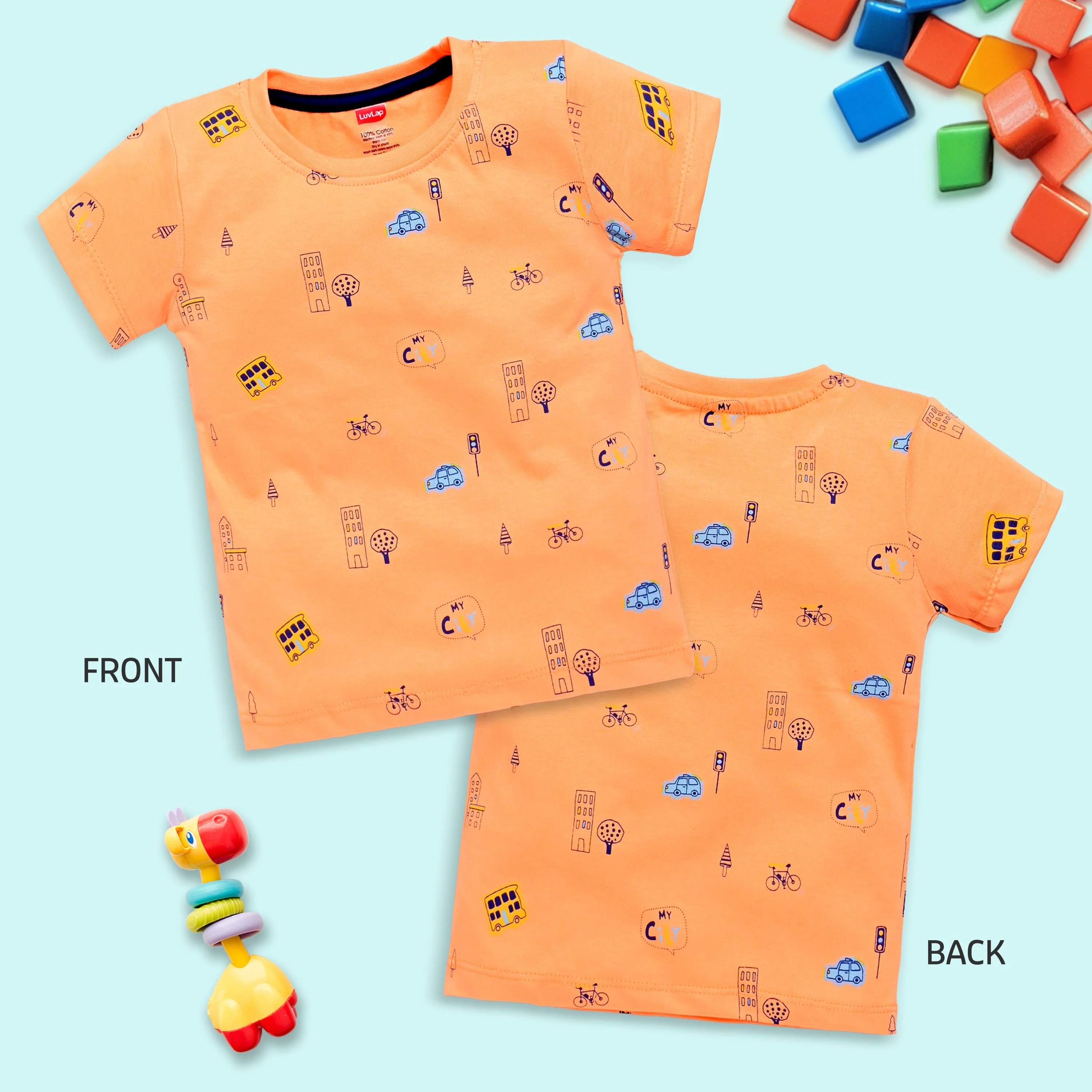 Baby Boys Regular Fit 100% Cotton Half Sleeve Boys T-Shirt Pack Of 5, Aurora Red, Sunflower, Sea Salt, Sharp Green & Papaya - Image 3
