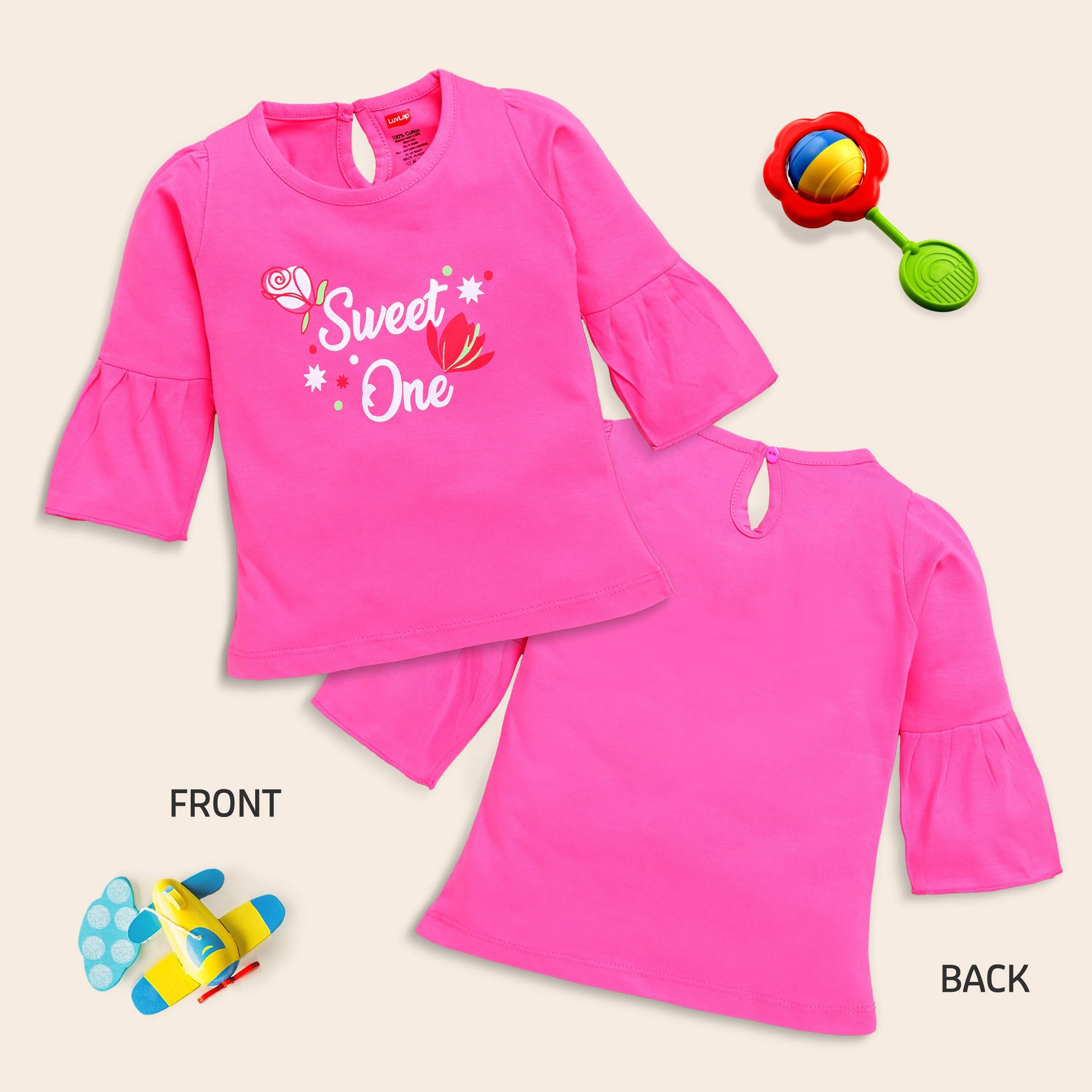 Baby Girls 100% Cotton Full Sleeve Girls Top Pack Of 4, Lt. Peach, Mango, Morning Glory & Sea Green - Image 3