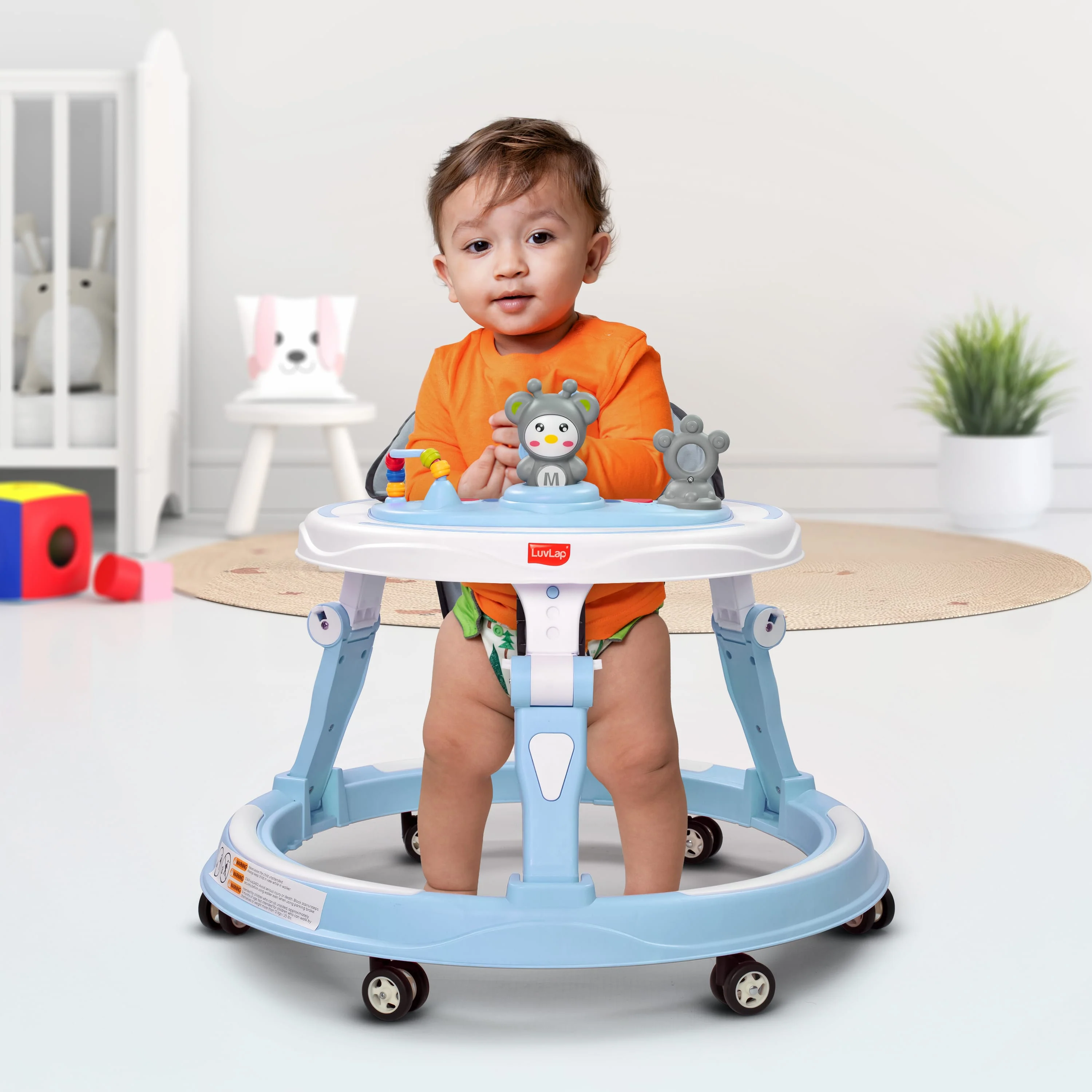 LuvLap 360° Joy Baby Walkers for 9+ Months | 3 Level Height Adjustment Walker with Switchable Food & Musical Toy Tray / Advanced Baby Activity Walker for Kids, Walker for Boys & Girls, Blue - Image 6