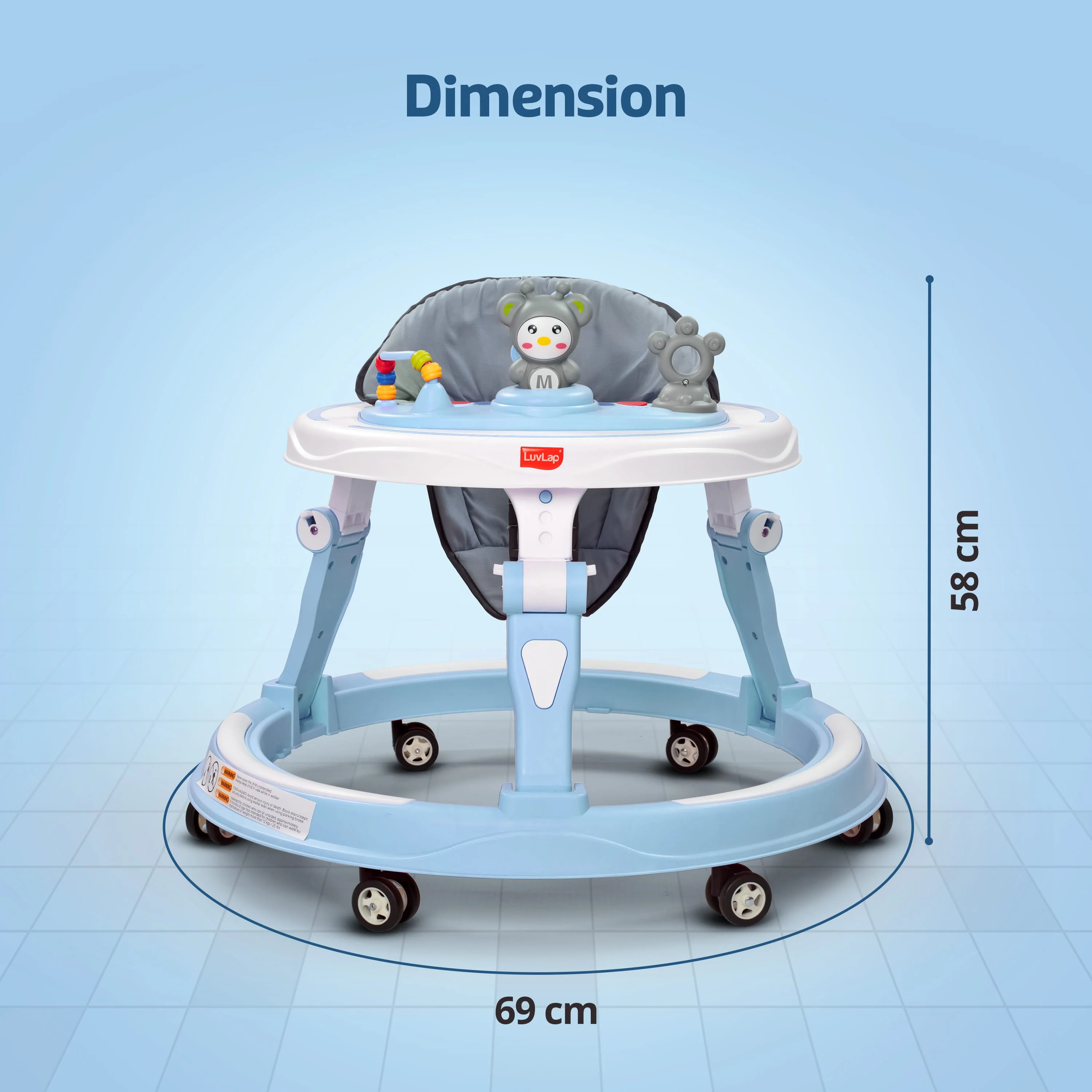 LuvLap 360° Joy Baby Walkers for 9+ Months | 3 Level Height Adjustment Walker with Switchable Food & Musical Toy Tray / Advanced Baby Activity Walker for Kids, Walker for Boys & Girls, Blue - Image 8