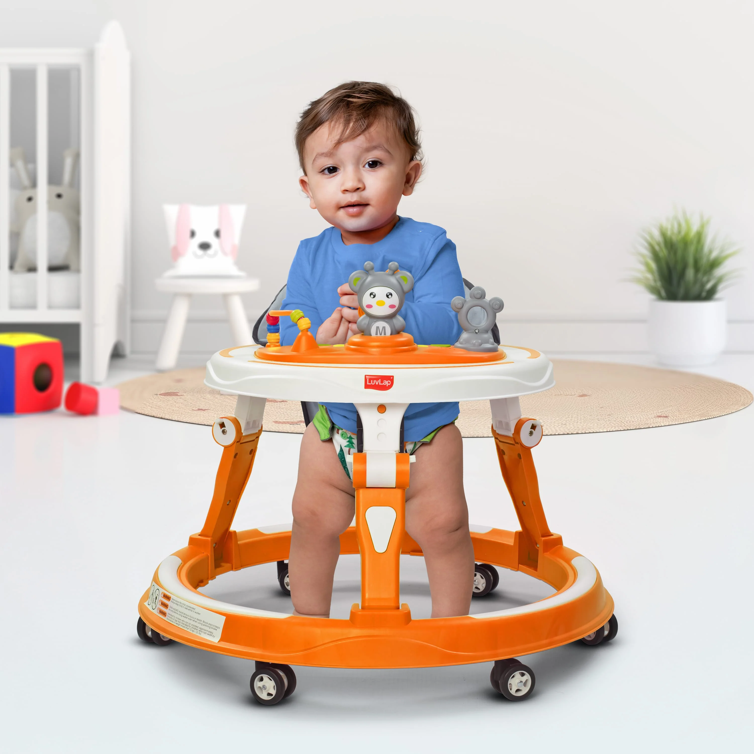 LuvLap 360° Joy Baby Walkers for 9+ Months | 3 Level Height Adjustment Walker with Switchable Food & Musical Toy Tray / Advanced Baby Activity Walker for Kids, Walker for Boys & Girls, Orange - Image 6