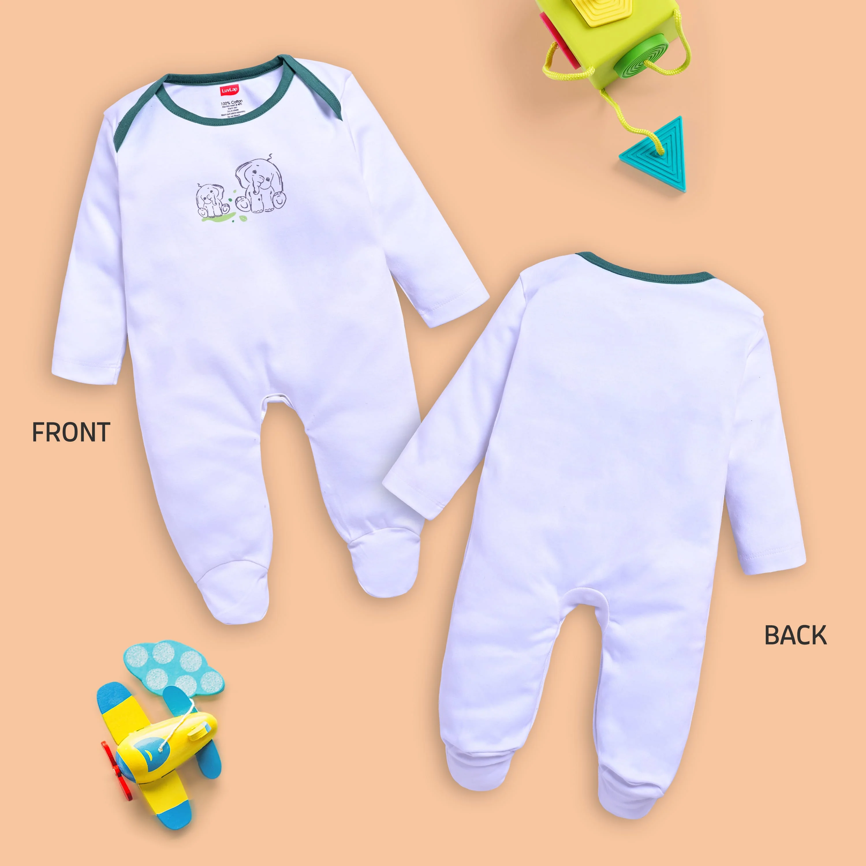 LuvLap Baby Boys & Girls 100% Cotton Half Sleeve Romper/Bodysuit Pack of 2 - Image 3