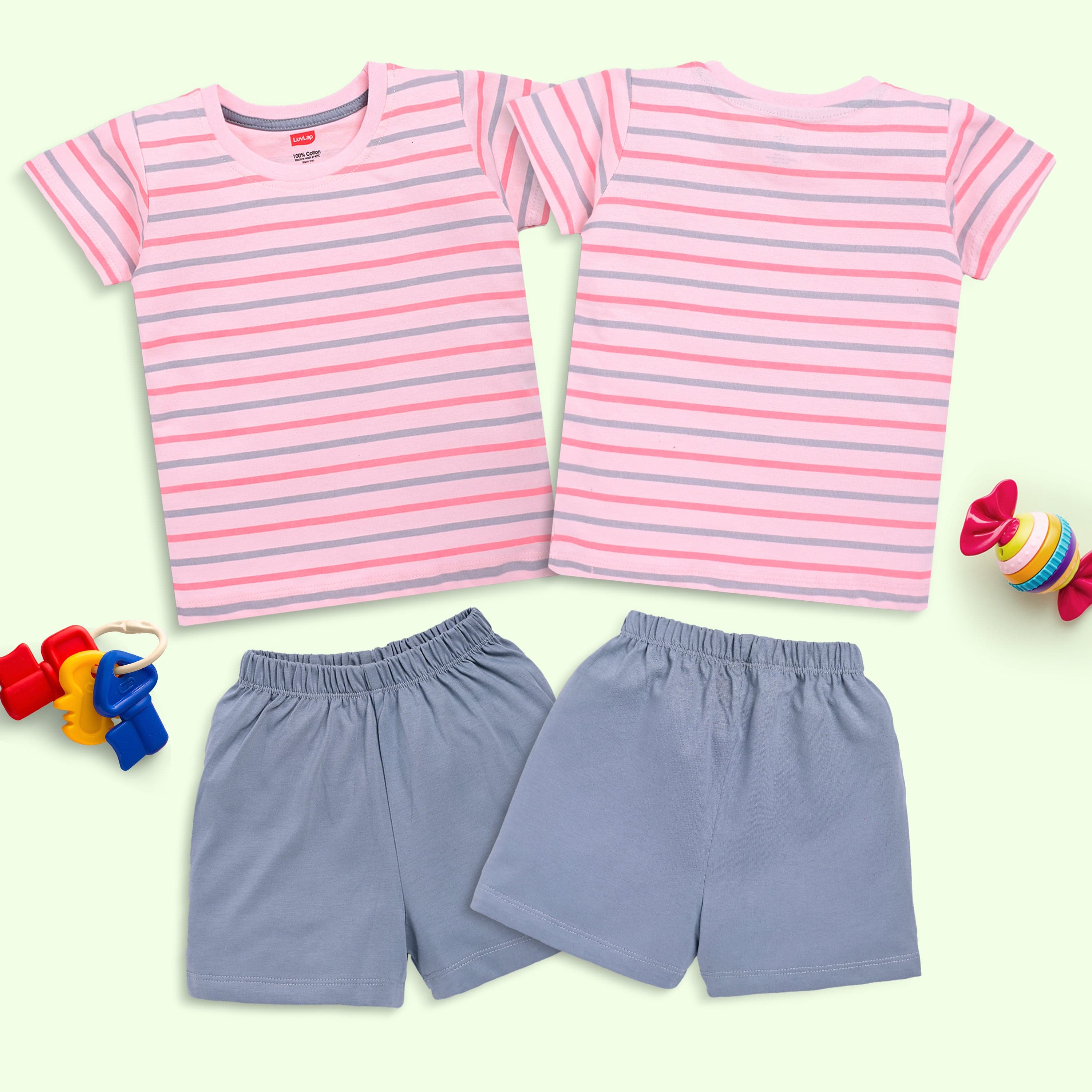 Baby Boys Pack Of 3 Half Sleeve T-Shirt & Shorts Set 100% Cotton - Image 3