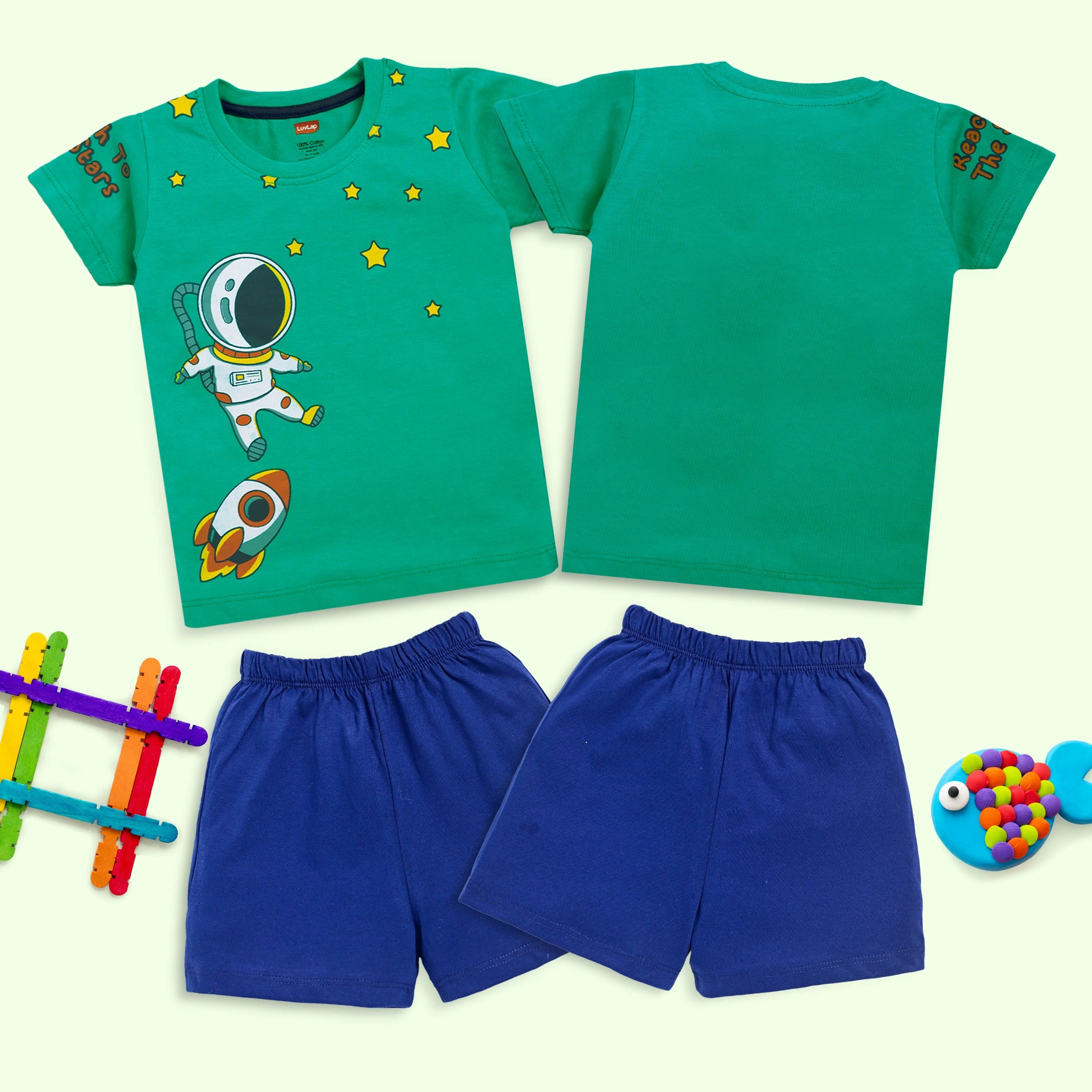 Baby Boys Pack Of 3 Half Sleeve T-Shirt & Shorts Set 100% Cotton - Image 4
