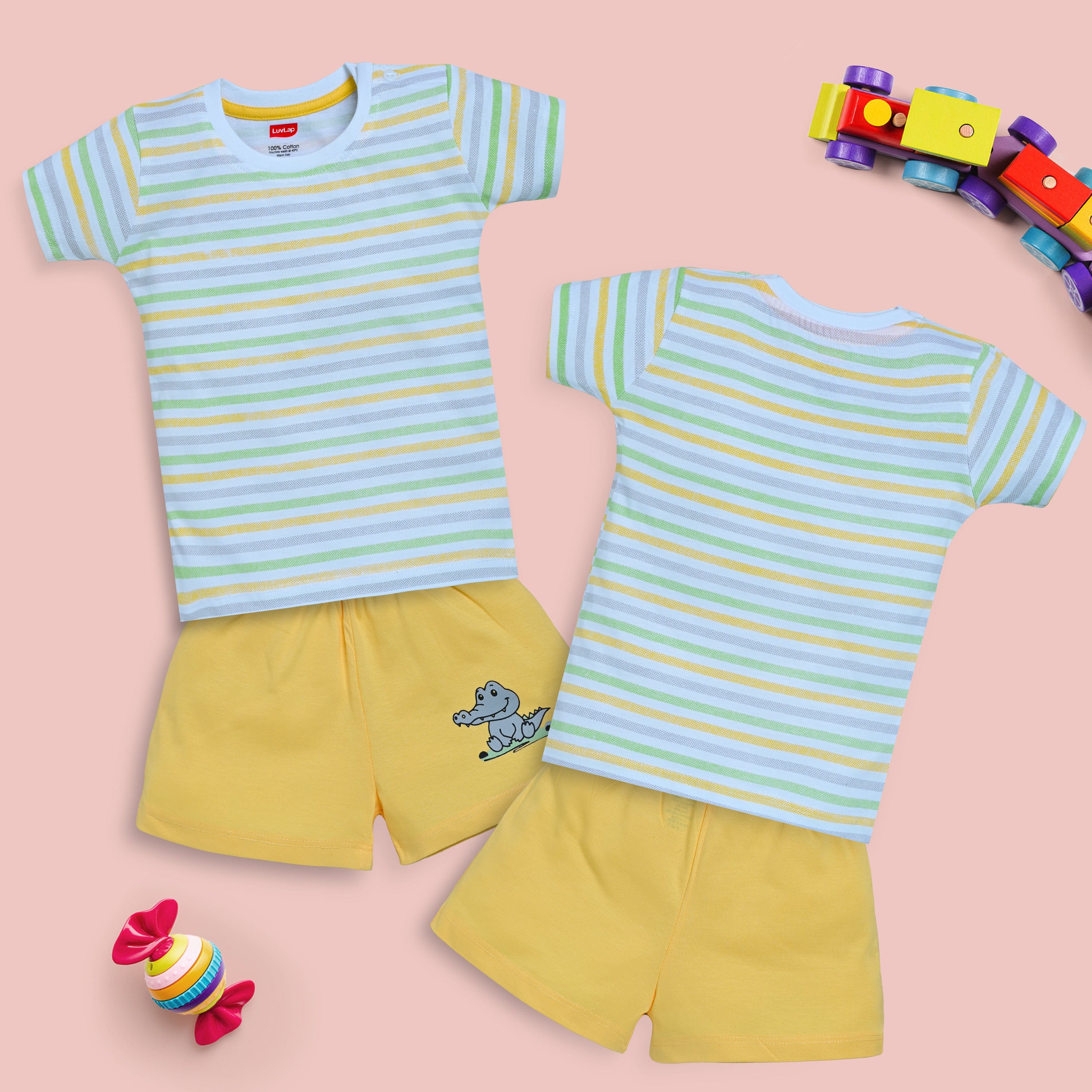 Baby Boys Pack Of 3 Half Sleeve T-Shirt & Shorts Set 100% Cotton - Image 3