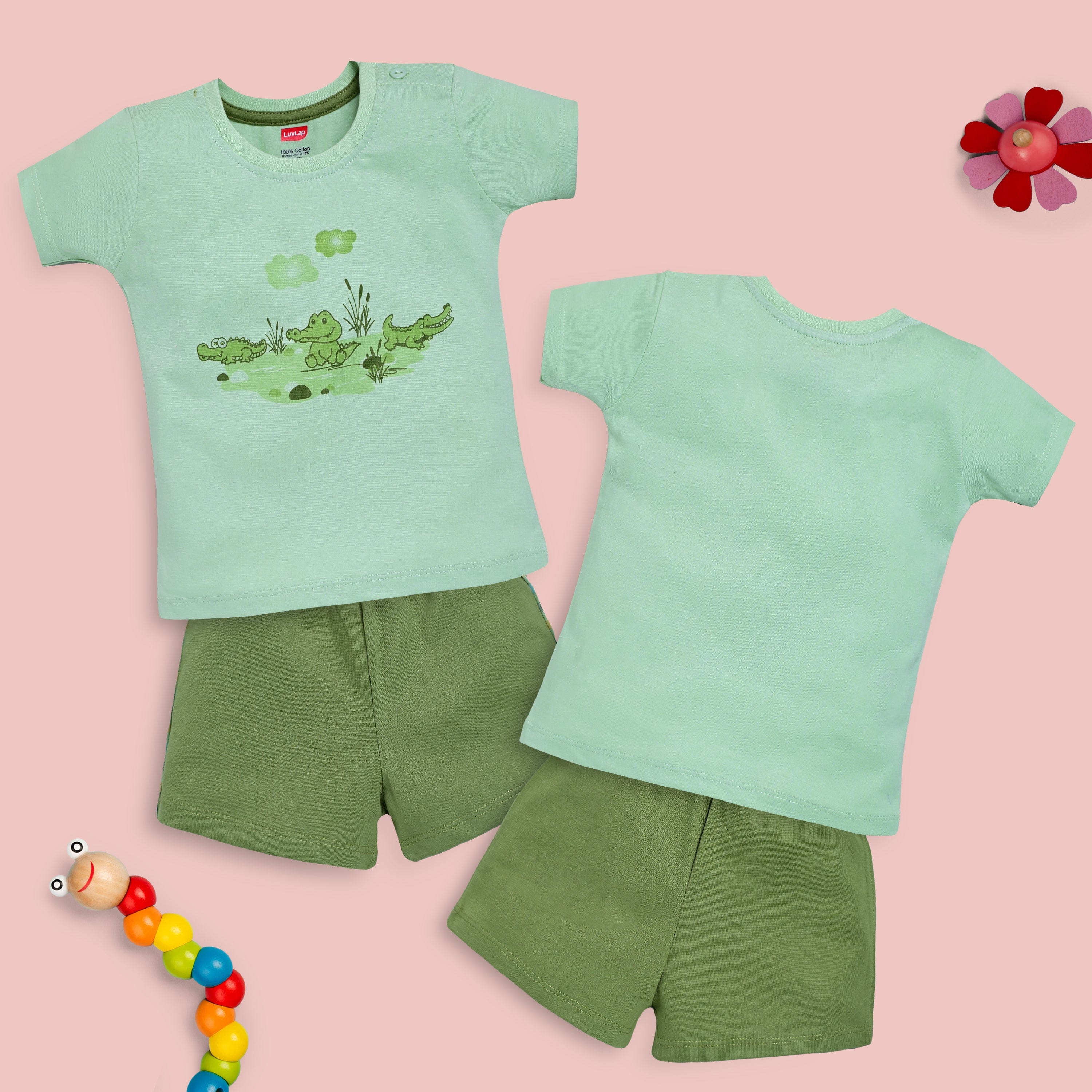 Baby Boys Pack Of 3 Half Sleeve T-Shirt & Shorts Set 100% Cotton - Image 4