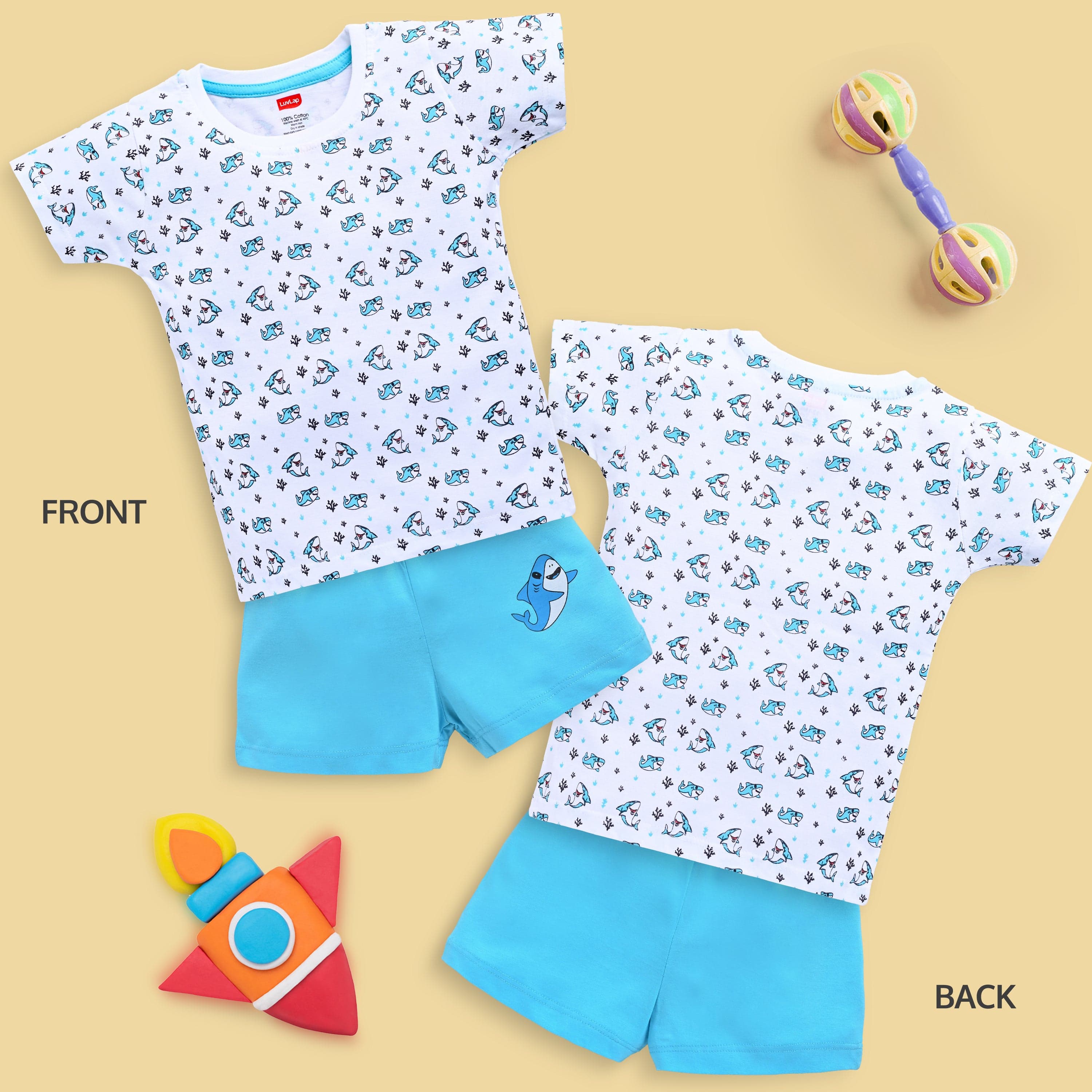 Baby Boys Pack Of 3 Half Sleeve T-Shirt & Shorts Set 100% Cotton - Image 3