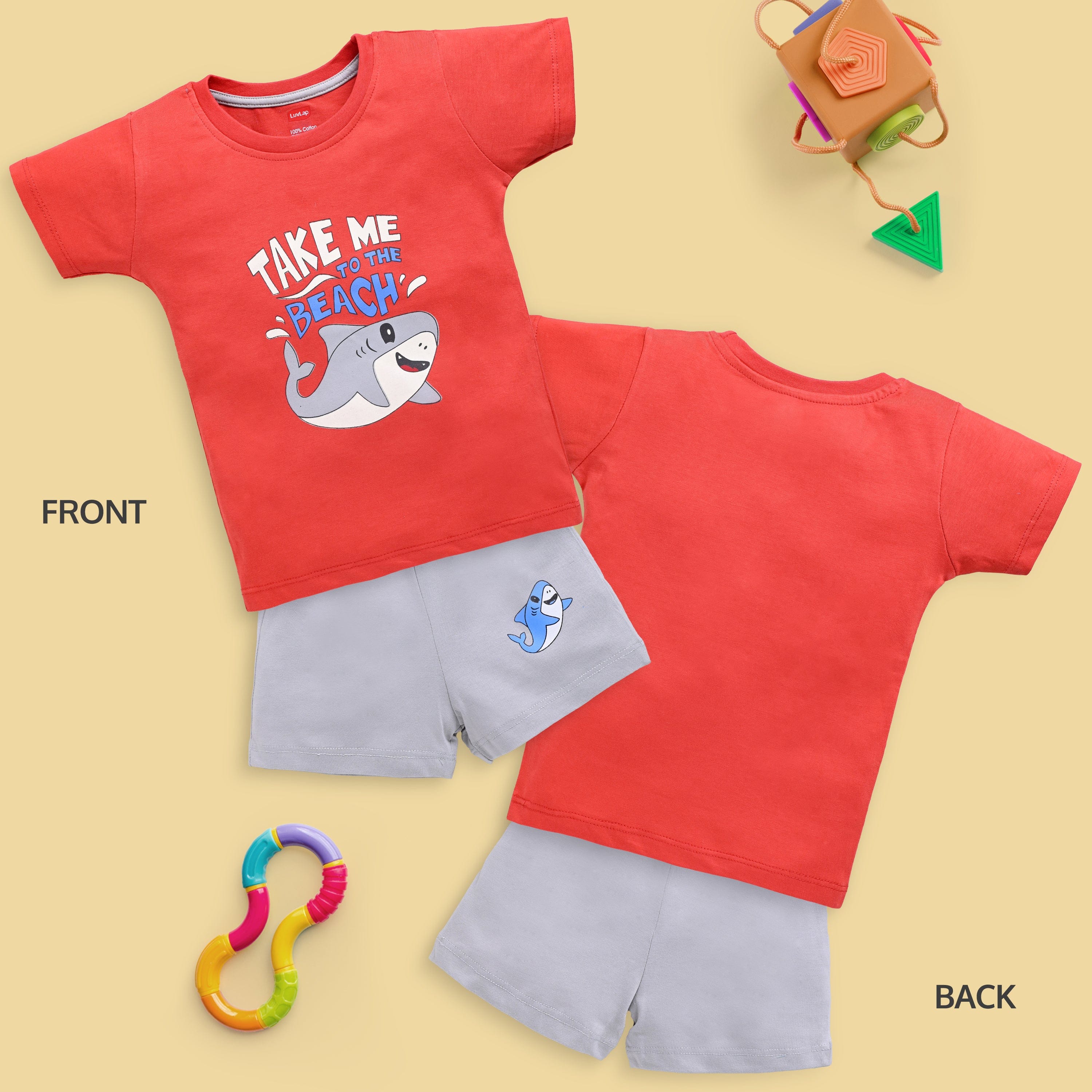 Baby Boys Pack Of 3 Half Sleeve T-Shirt & Shorts Set 100% Cotton - Image 4
