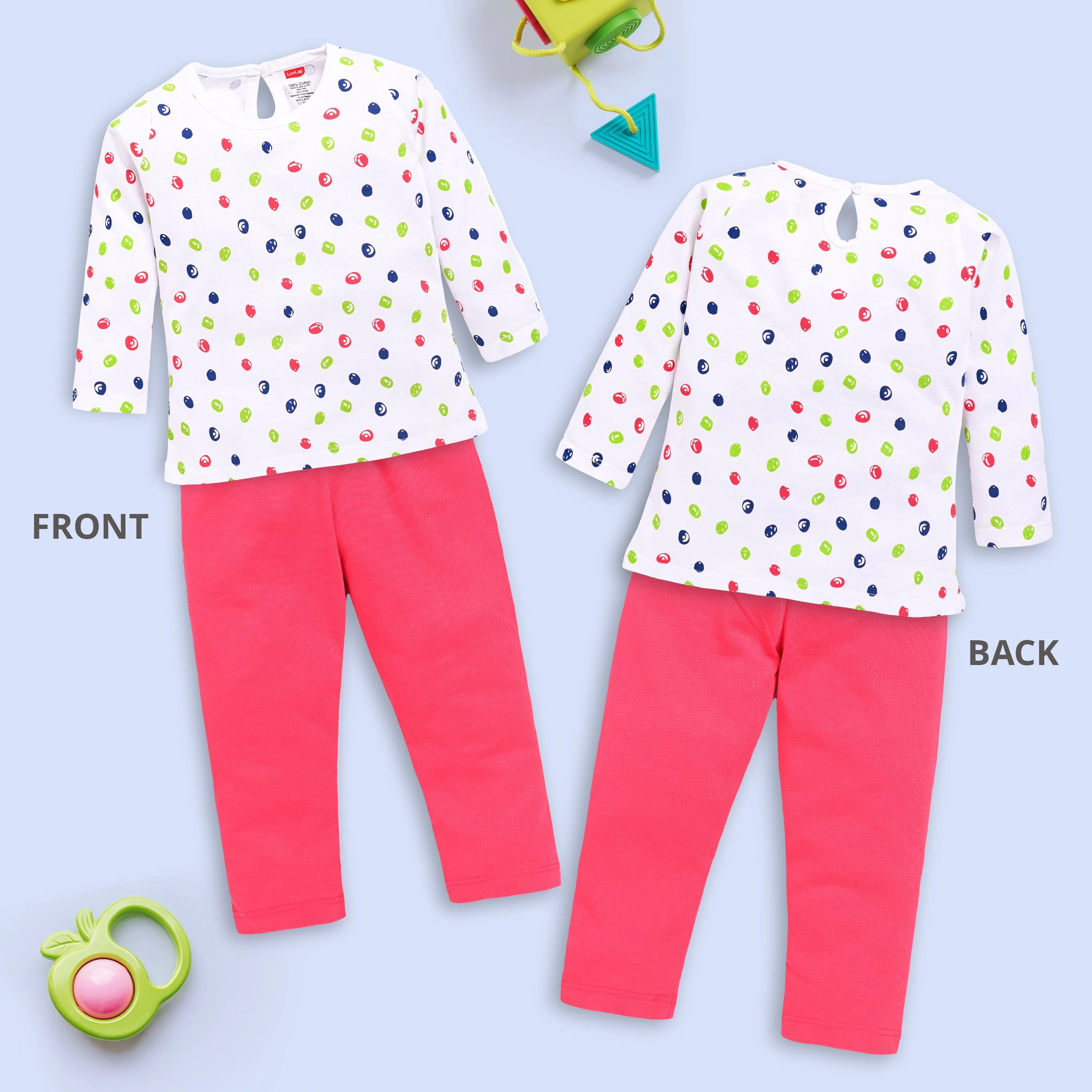 Baby Girls Pack Of 3 Full Sleeve Top & Pyjama Set 100% Cotton - Image 3