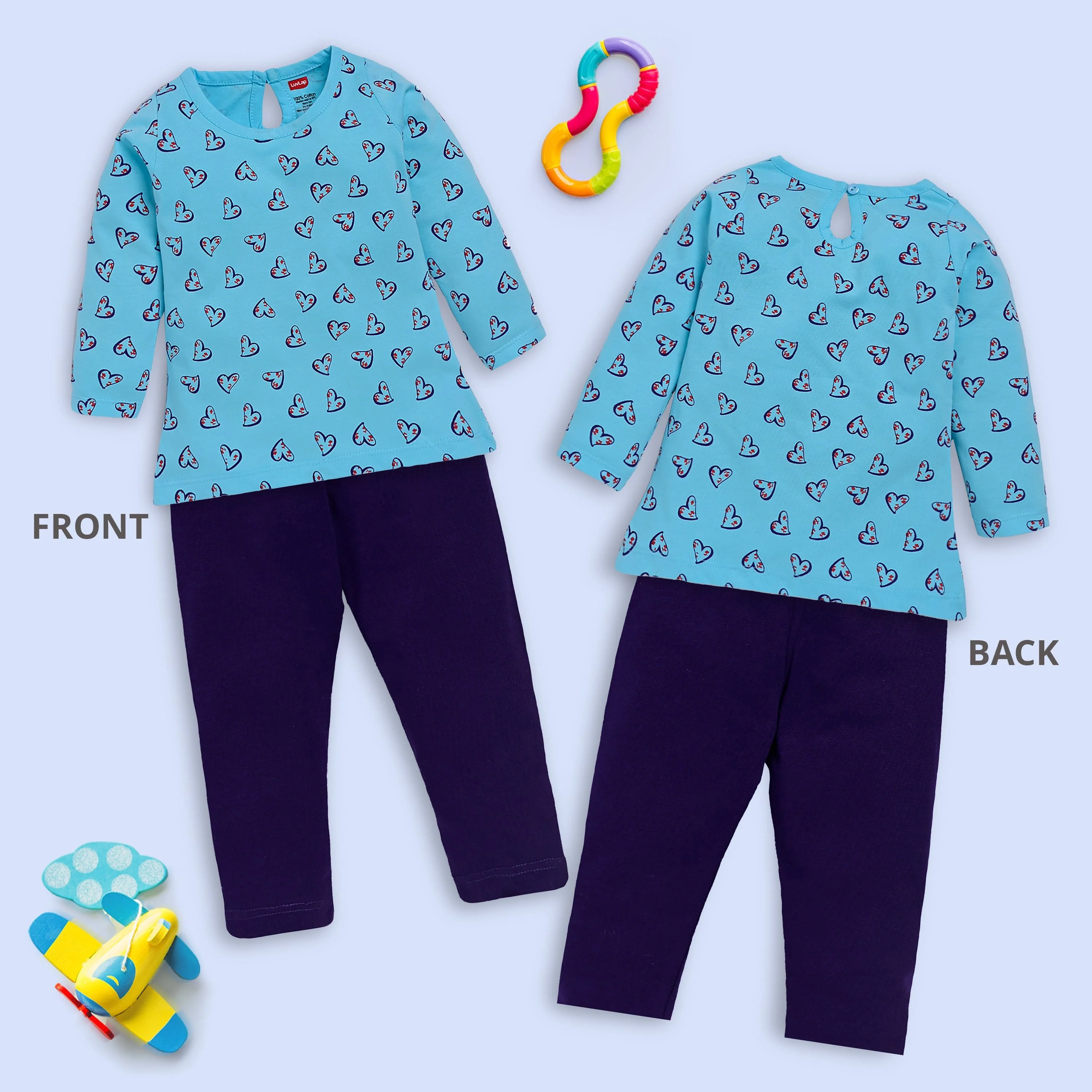 Baby Girls Pack Of 3 Full Sleeve Top & Pyjama Set 100% Cotton - Image 4