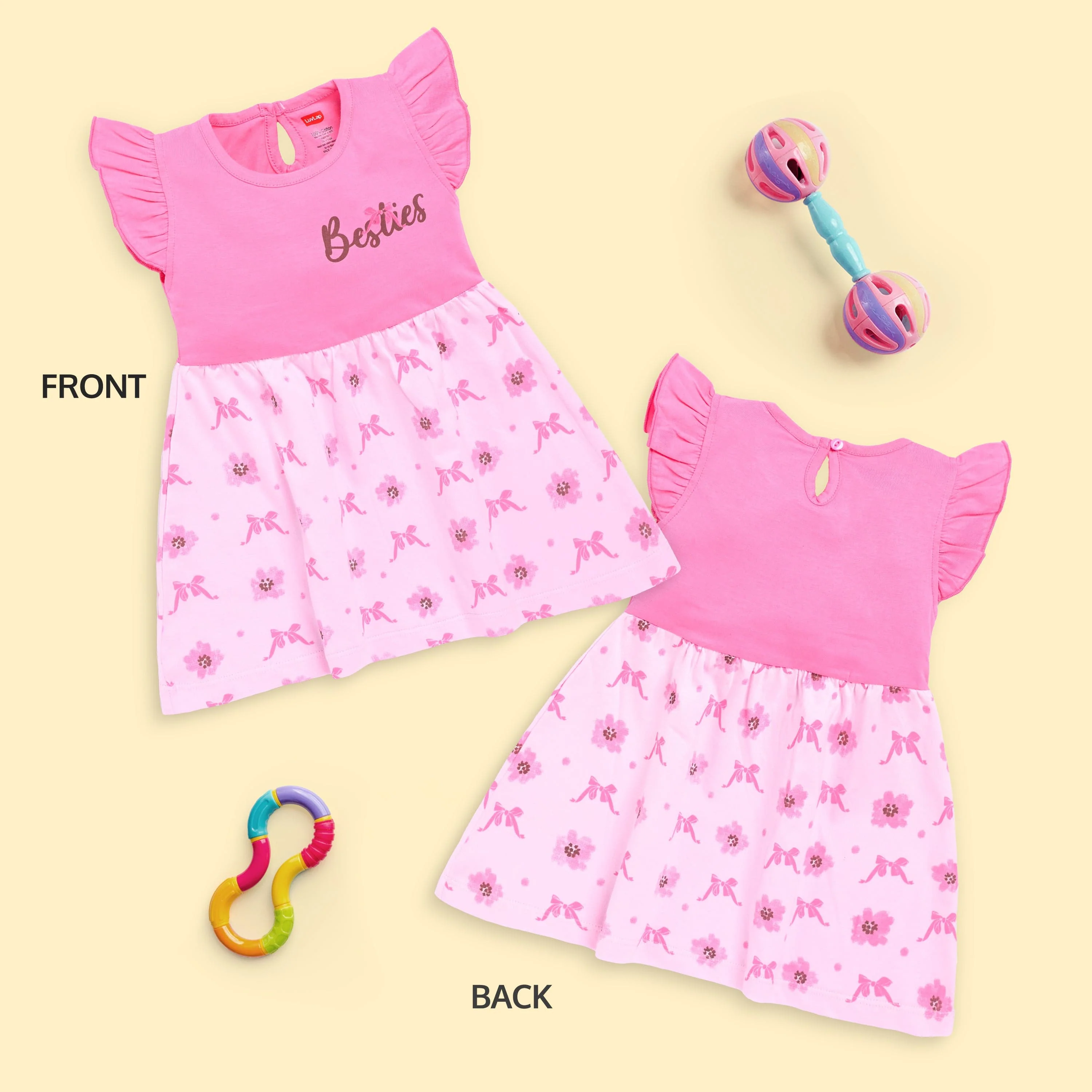 Baby Girls Pack Of 3 Half Sleeve Frock 100% Cotton - Image 3