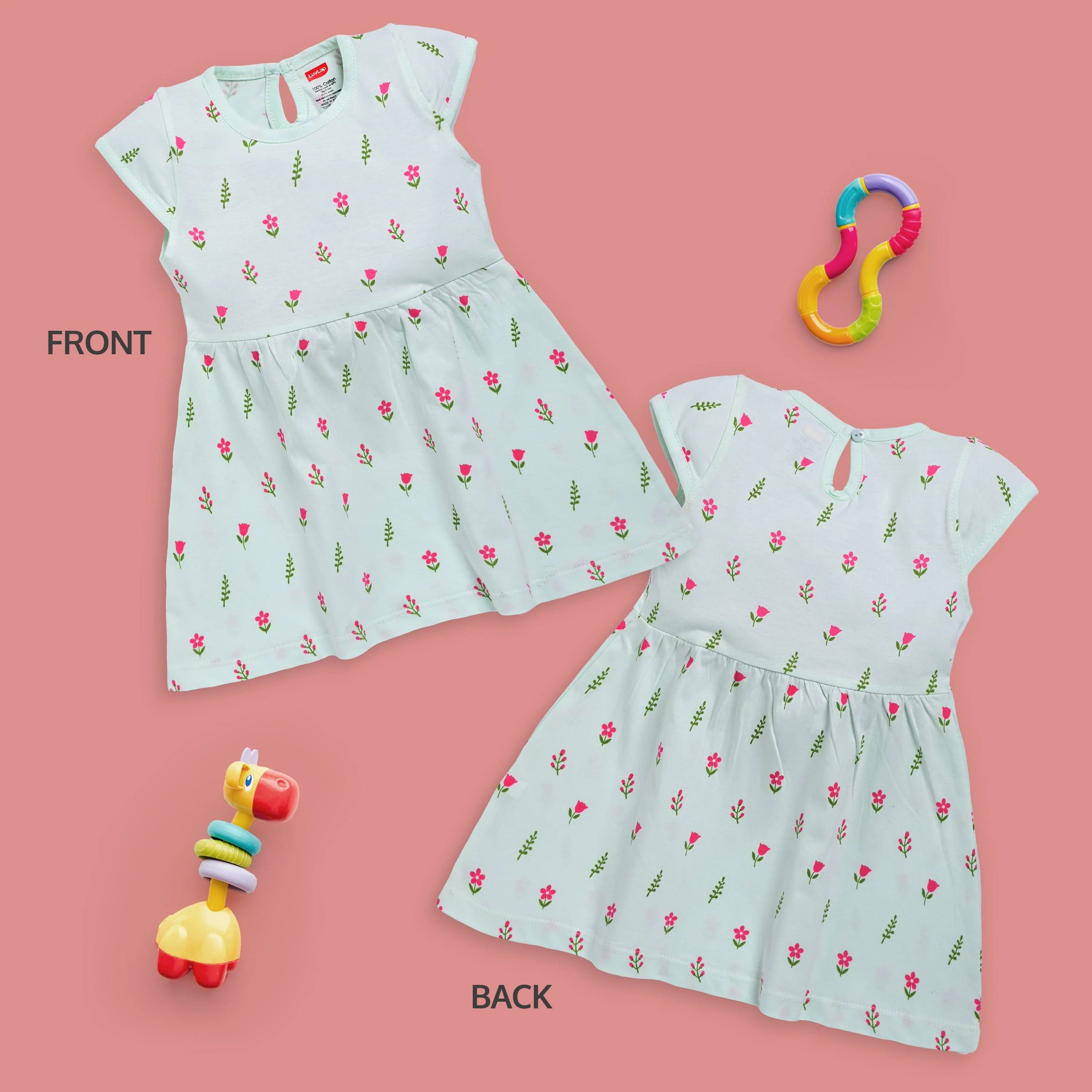 Baby Girls Pack Of 3 Half Sleeve Frock 100% Cotton - Image 3