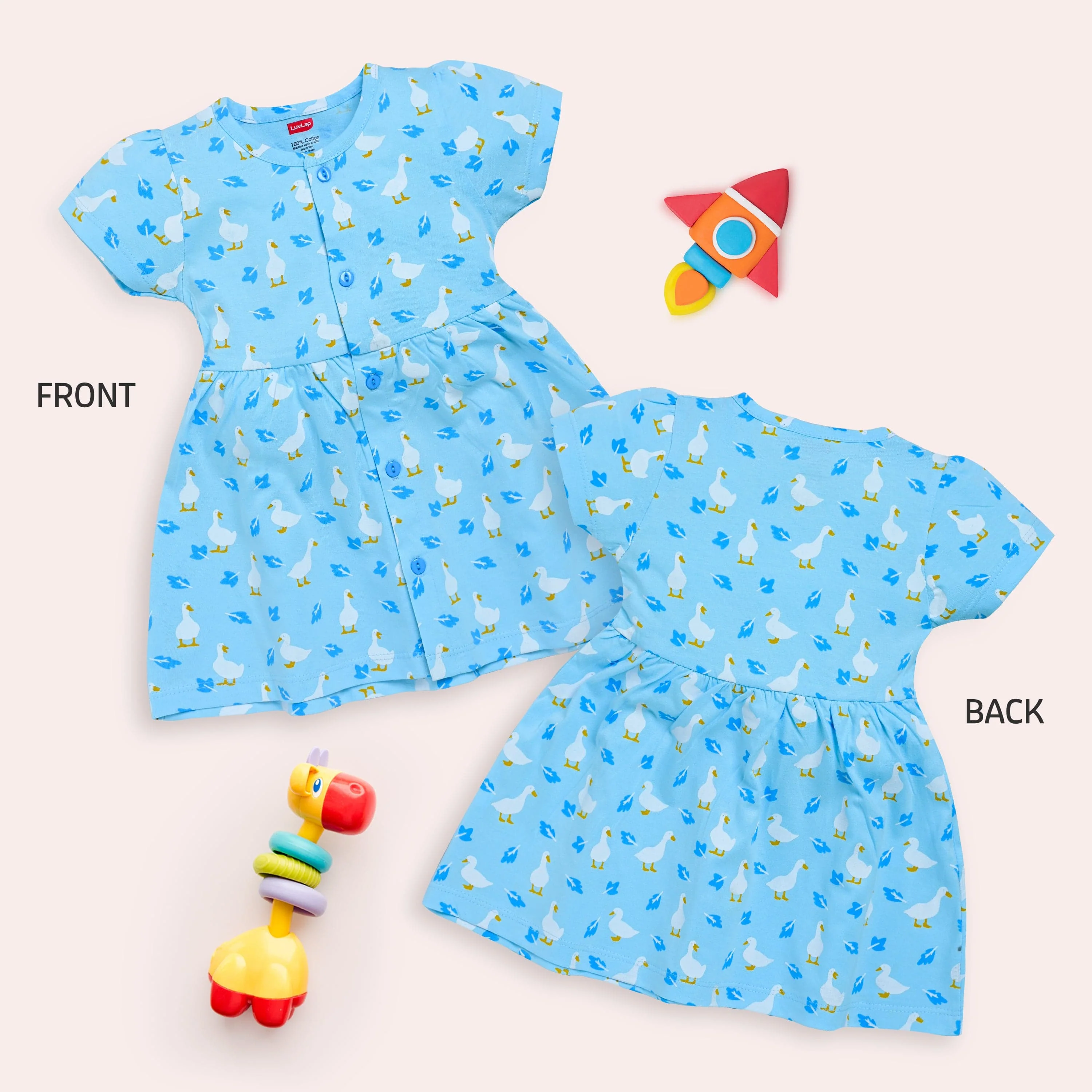 Baby Girls Pack Of 3 Half Sleeve Frock 100% Cotton - Image 3