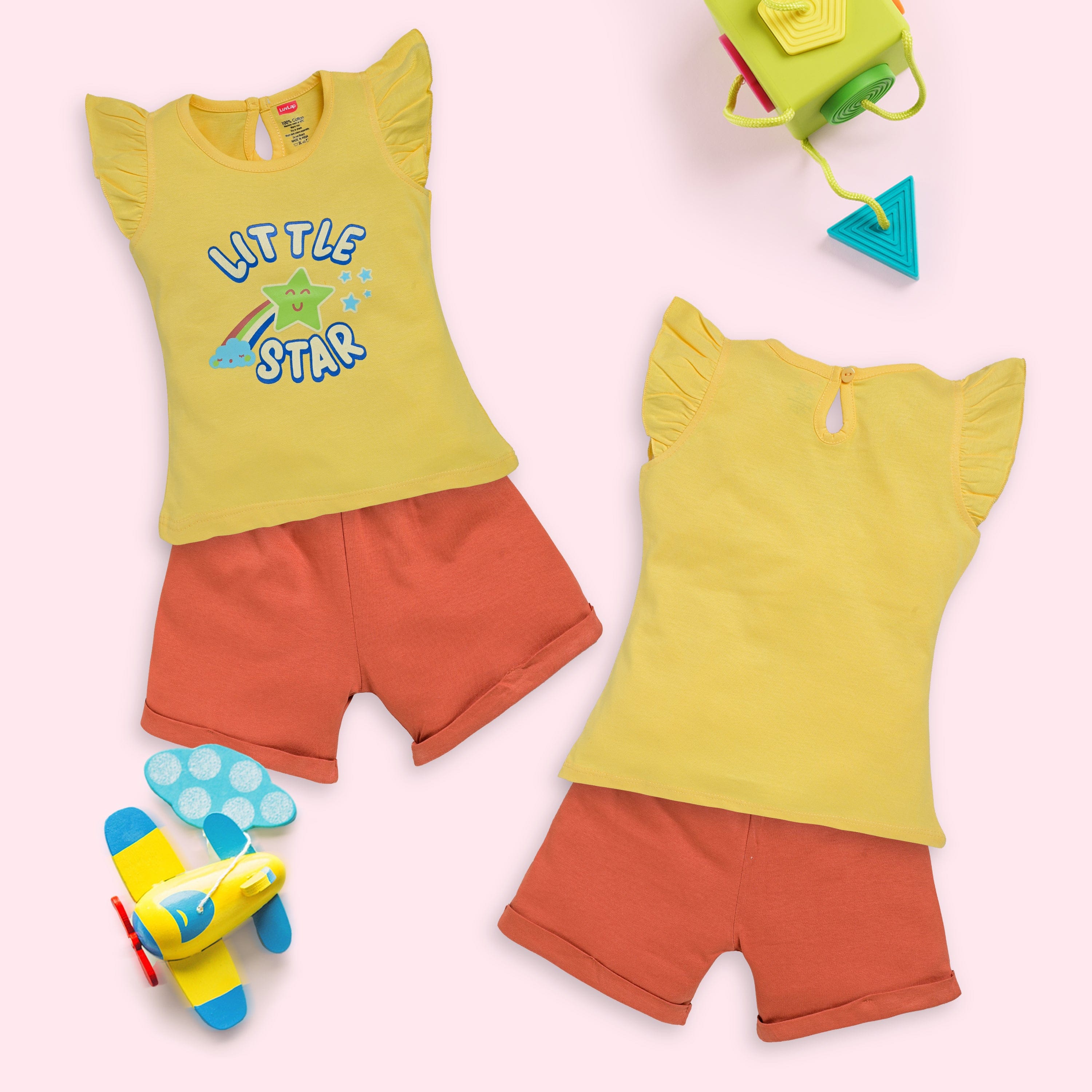 Baby Girls Pack Of 3 Half Sleeve Top & Shorts Set 100% Cotton - Image 3