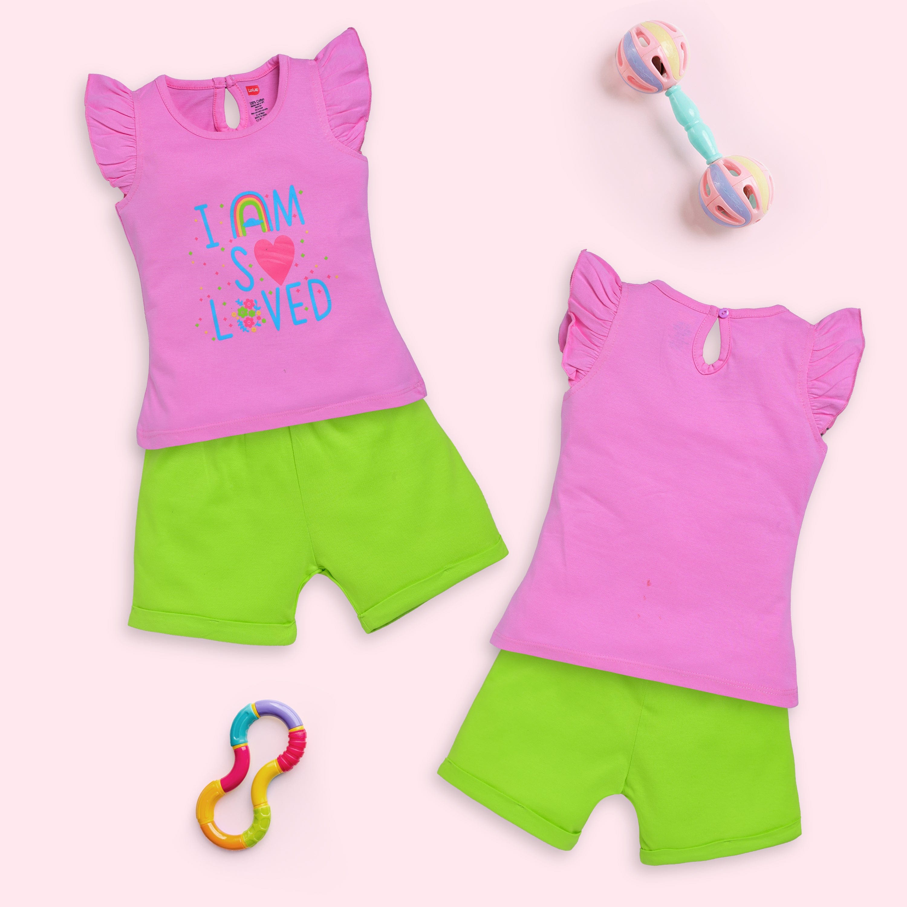 Baby Girls Pack Of 3 Half Sleeve Top & Shorts Set 100% Cotton - Image 4