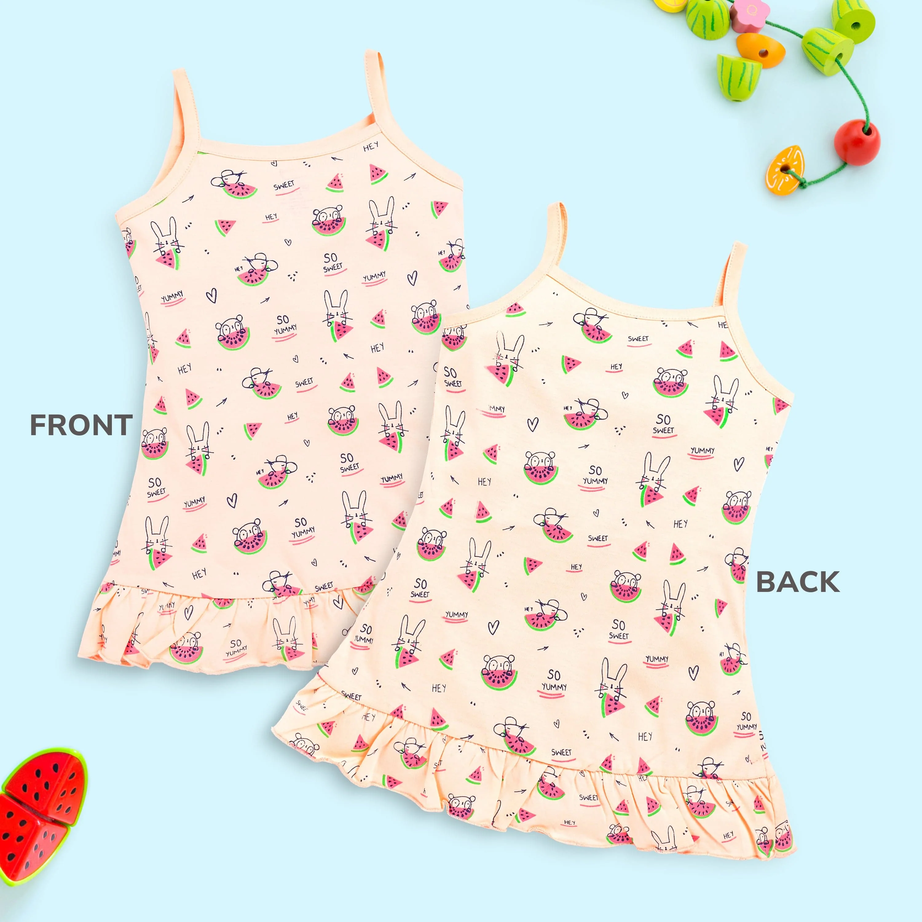 Baby Girls Pack Of 3 Sleeveless Frock 100% Cotton - Image 3