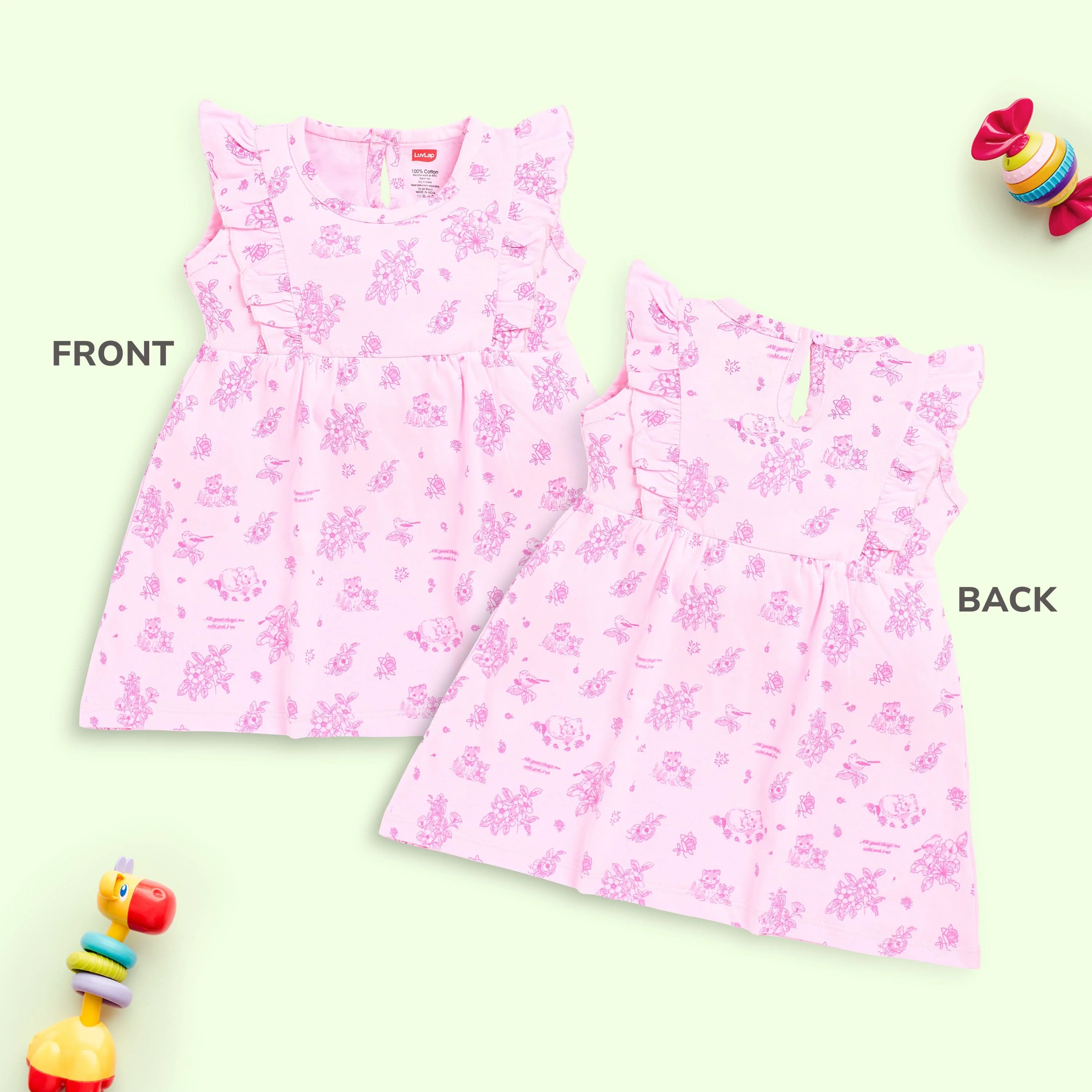 Baby Girls Pack Of 3 Sleeveless Frock 100% Cotton - Image 3